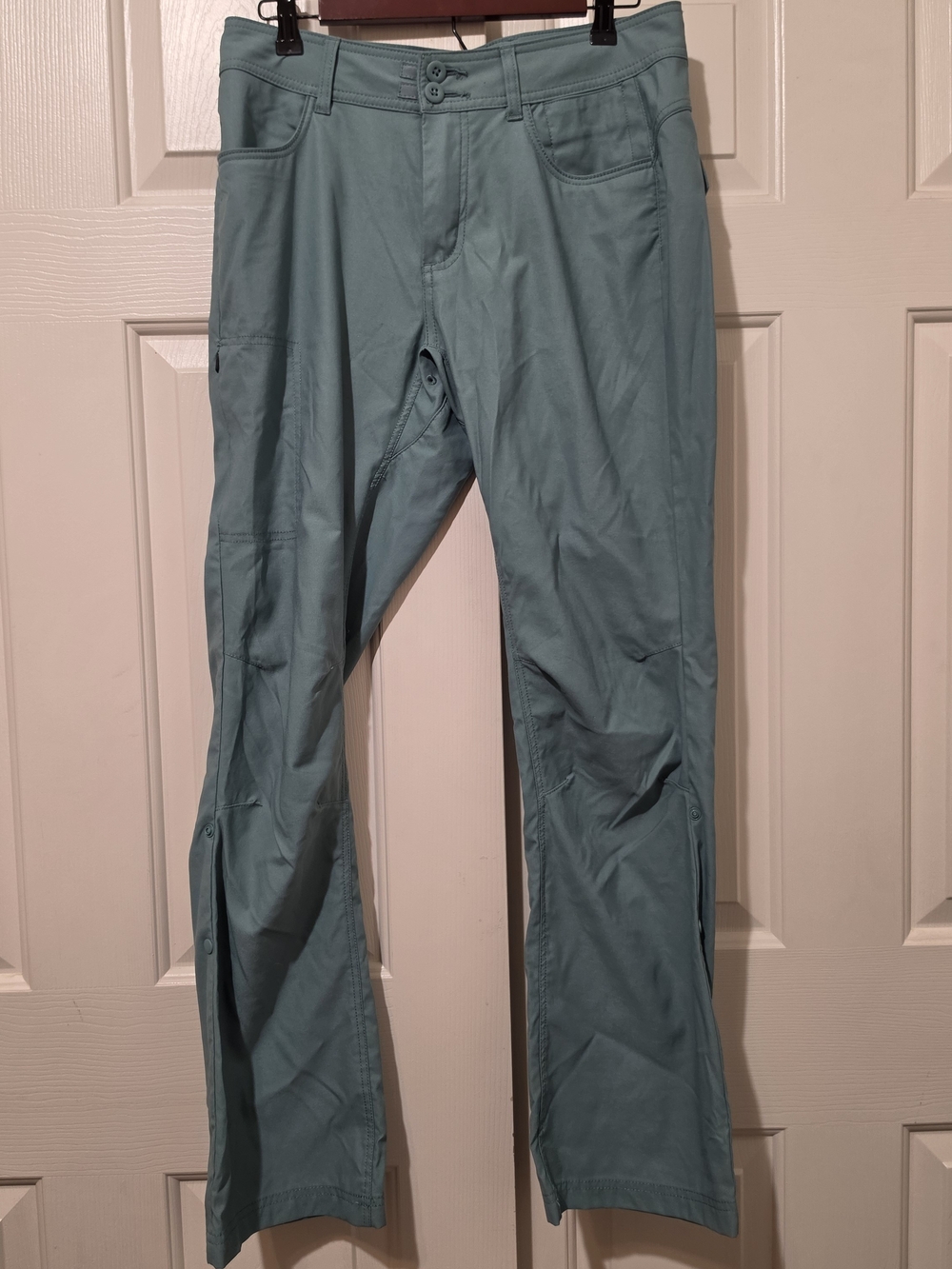 NWOT PrAna Womens Halle Pants Size 8R Teal Outdoor Hiking Camping Roll Tab Pants